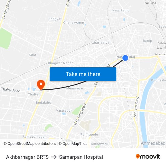 Akhbarnagar BRTS to Samarpan Hospital map