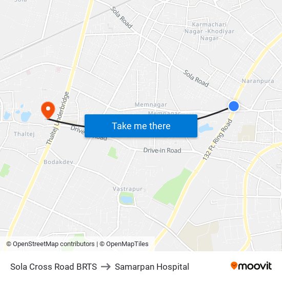 Sola Cross Road BRTS to Samarpan Hospital map