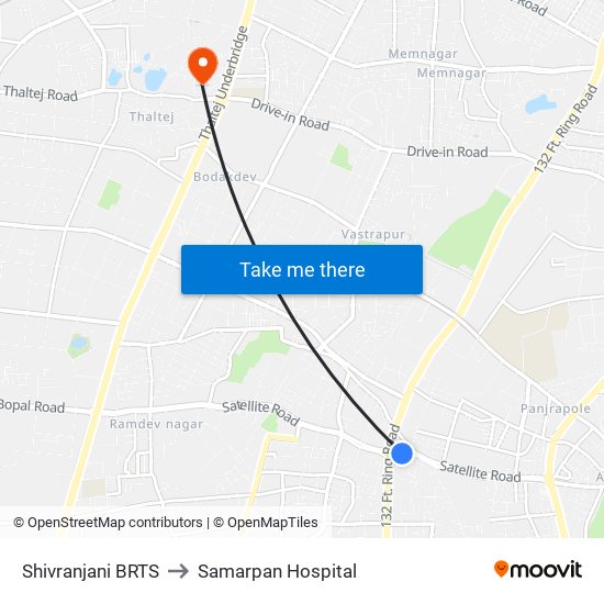 Shivranjani BRTS to Samarpan Hospital map