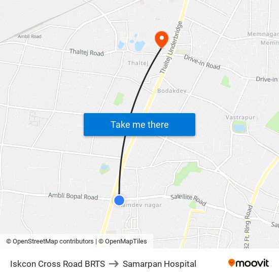 Iskcon Cross Road BRTS to Samarpan Hospital map
