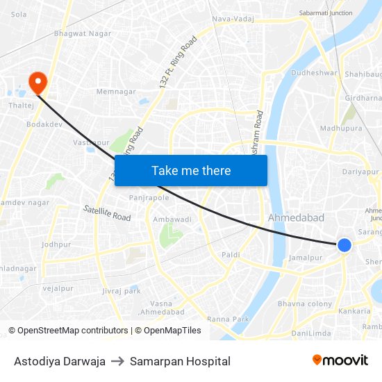 Astodiya Darwaja to Samarpan Hospital map