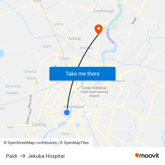 Paldi to Jekuba Hospital map