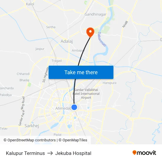 Kalupur Terminus to Jekuba Hospital map