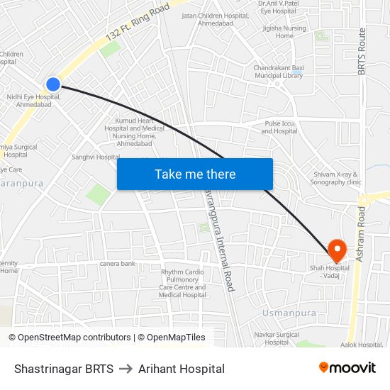 Shastrinagar BRTS to Arihant Hospital map