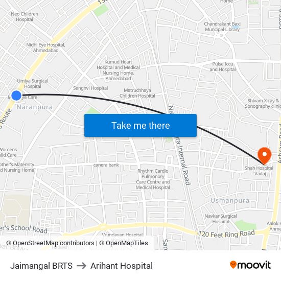 Jaimangal BRTS to Arihant Hospital map