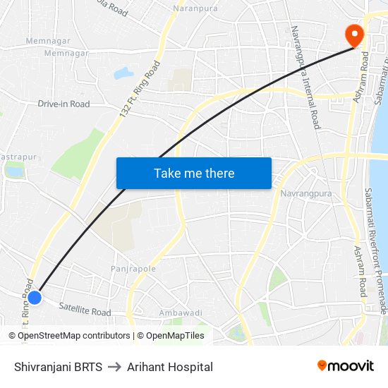 Shivranjani BRTS to Arihant Hospital map