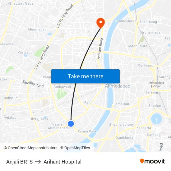 Anjali BRTS to Arihant Hospital map