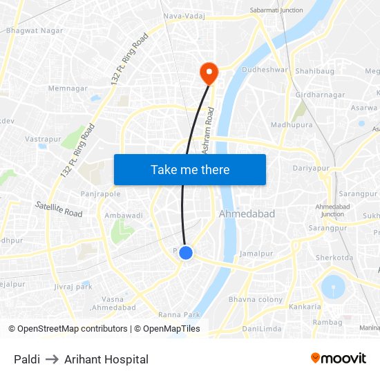 Paldi to Arihant Hospital map