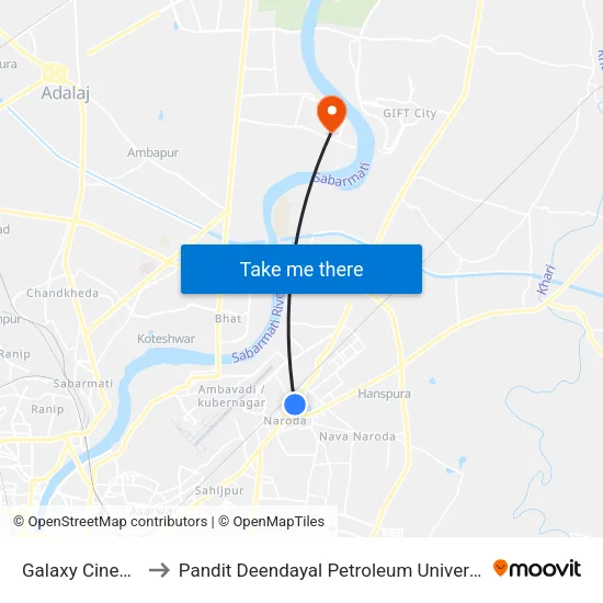 Galaxy Cinema to Pandit Deendayal Petroleum Univeristy map