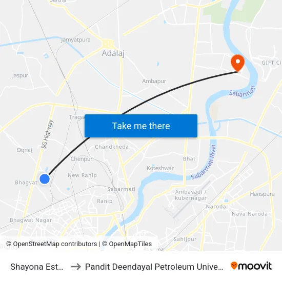 Shayona Estate to Pandit Deendayal Petroleum Univeristy map
