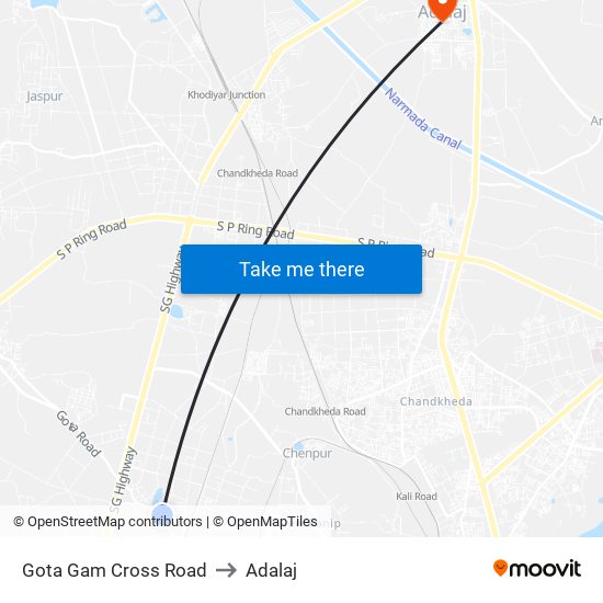 Gota Gam Cross Road to Adalaj map