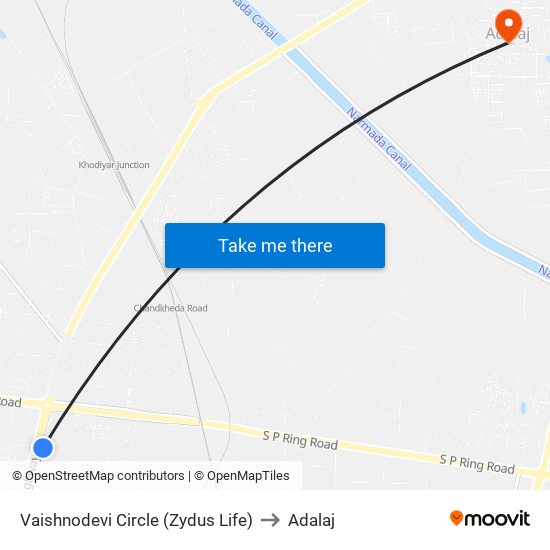 Vaishnodevi Circle (Zydus Life) to Adalaj map