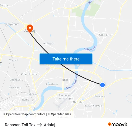 Ranasan Toll Tax to Adalaj map