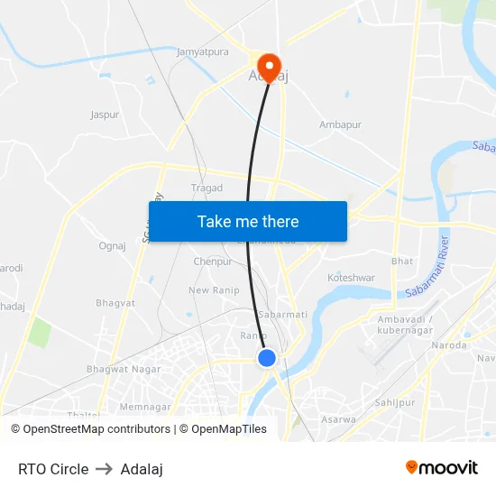 RTO Circle to Adalaj map