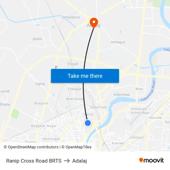 Ranip Cross Road BRTS to Adalaj map