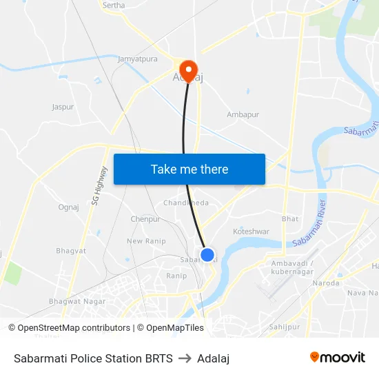 Sabarmati Police Station BRTS to Adalaj map