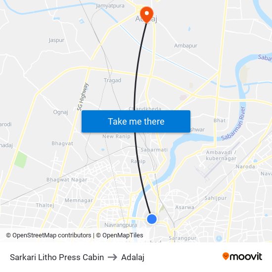 Sarkari Litho Press Cabin to Adalaj map