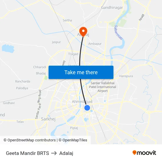 Geeta Mandir BRTS to Adalaj map