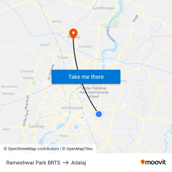 Rameshwar Park BRTS to Adalaj map
