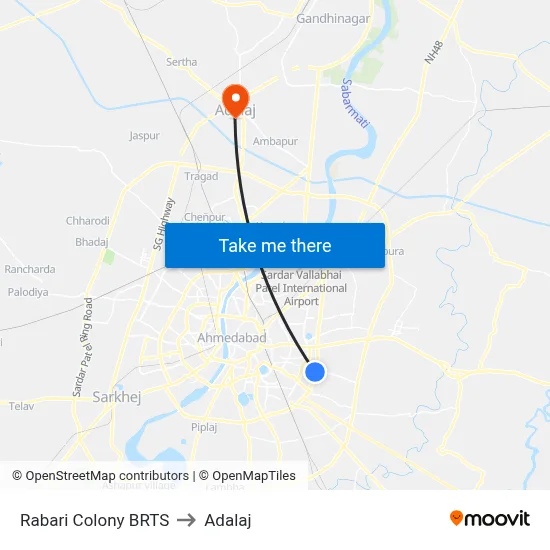Rabari Colony BRTS to Adalaj map