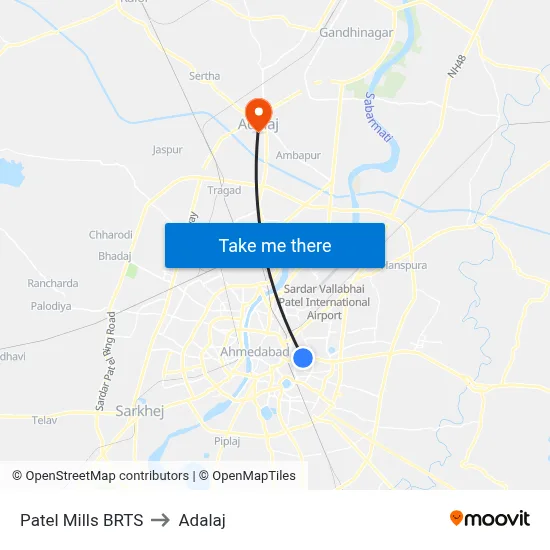 Patel Mills BRTS to Adalaj map
