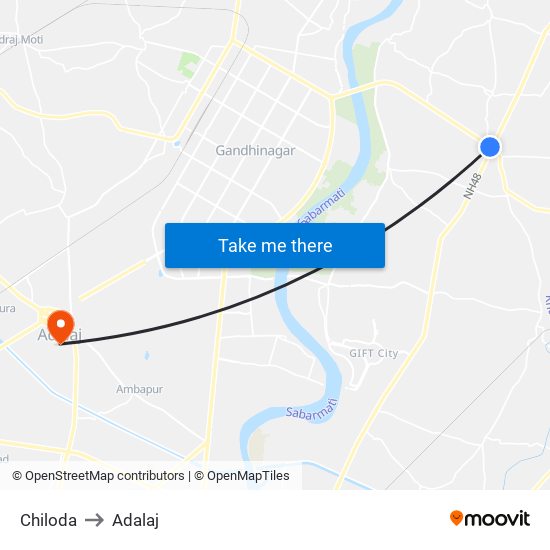 Chiloda to Adalaj map