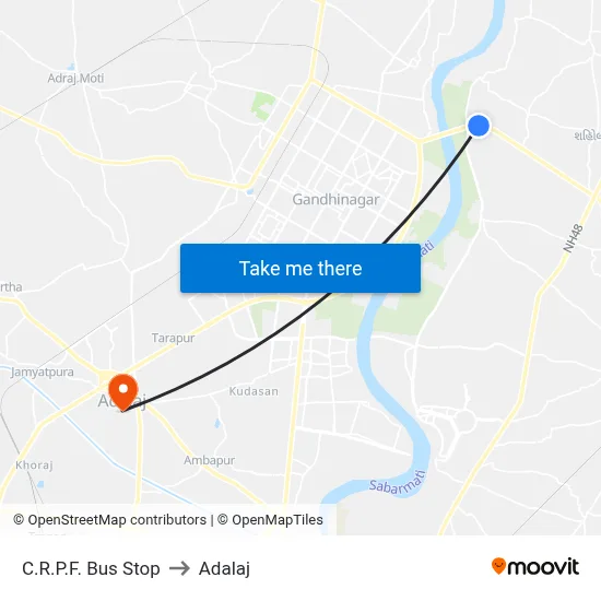 C.R.P.F. Bus Stop to Adalaj map