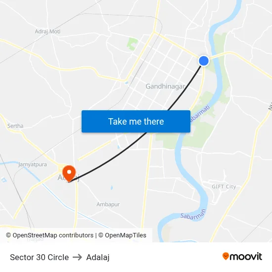 Sector 30 Circle to Adalaj map