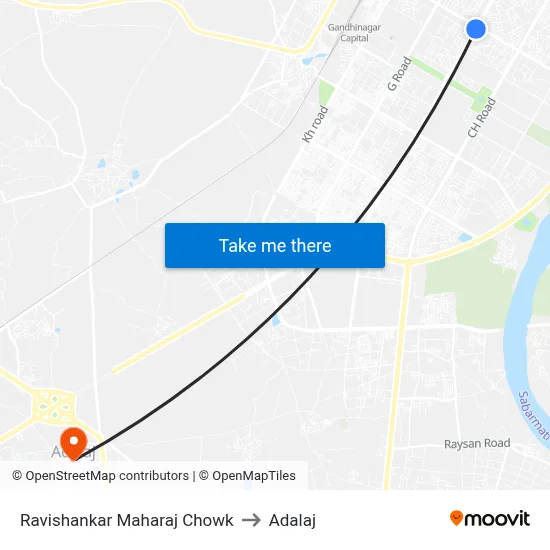 Ravishankar Maharaj Chowk to Adalaj map