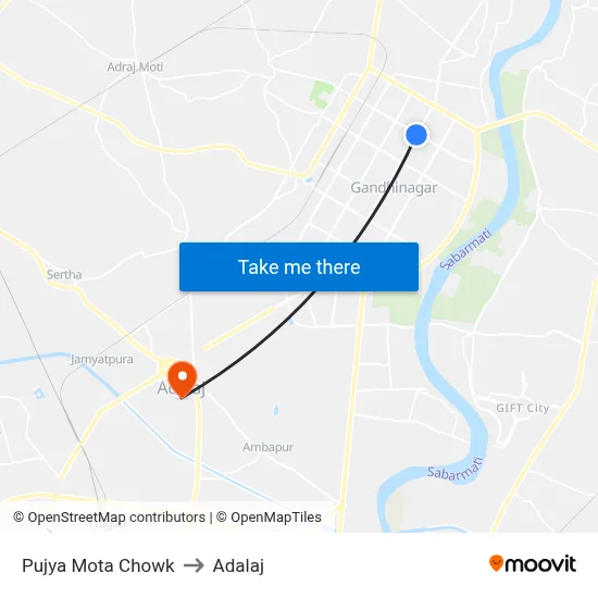 Pujya Mota Chowk to Adalaj map