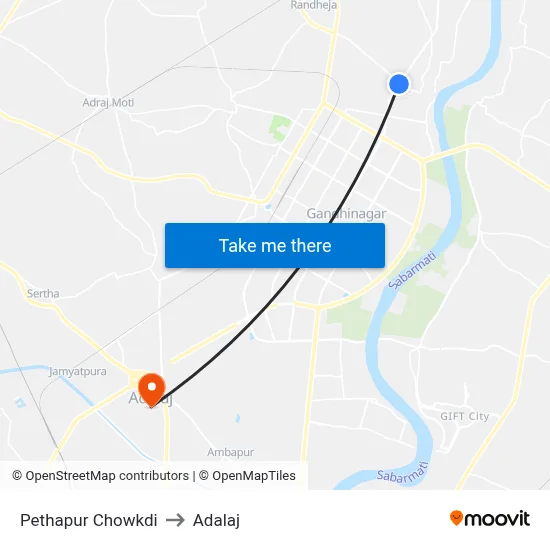 Pethapur Chowkdi to Adalaj map