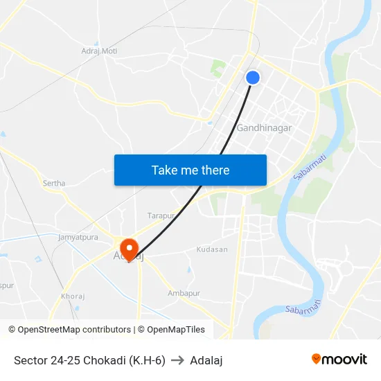 Sector 24-25 Chokadi (K.H-6) to Adalaj map