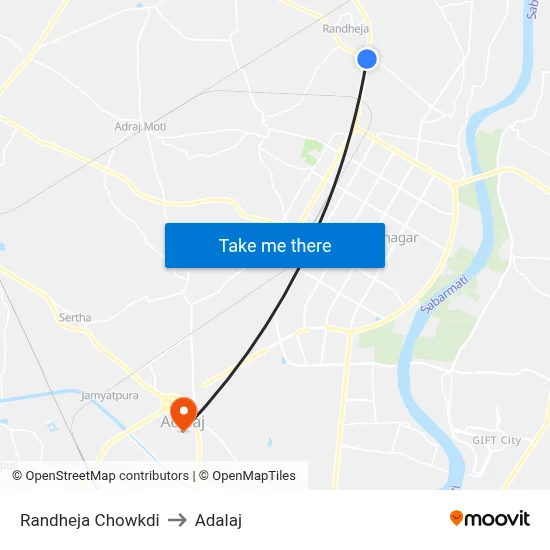 Randheja Chowkdi to Adalaj map