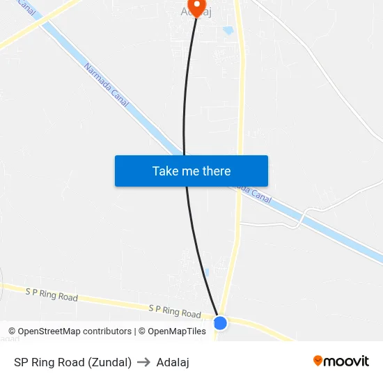 SP Ring Road (Zundal) to Adalaj map