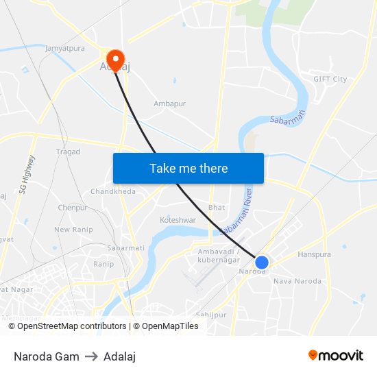 Naroda Gam to Adalaj map