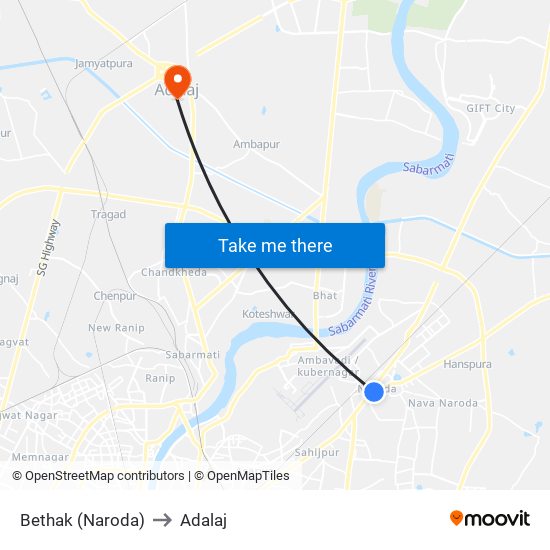 Bethak (Naroda) to Adalaj map