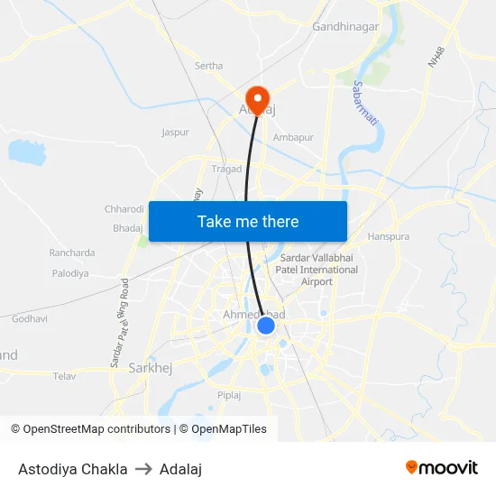 Astodiya Chakla to Adalaj map