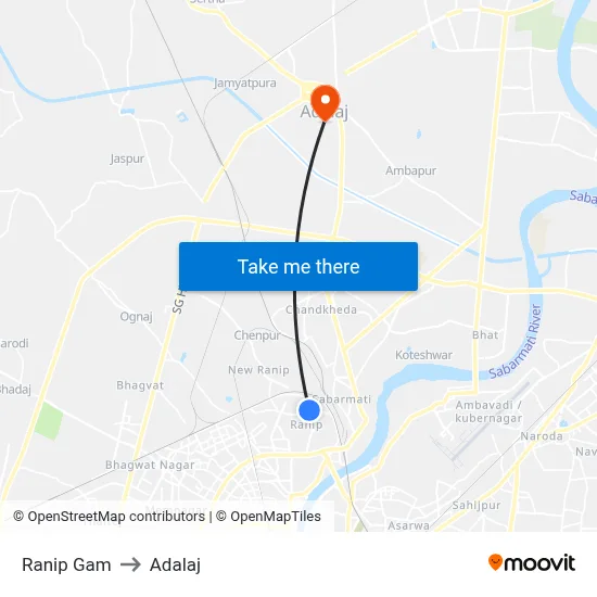 Ranip Gam to Adalaj map