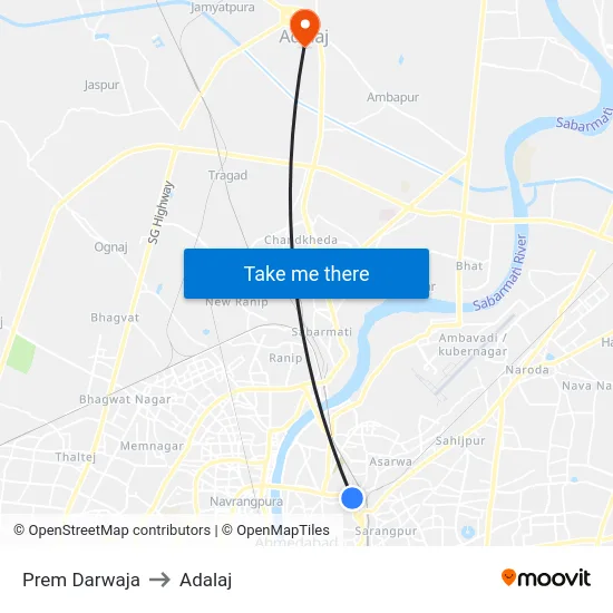Prem Darwaja to Adalaj map