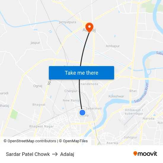 Sardar Patel Chowk to Adalaj map