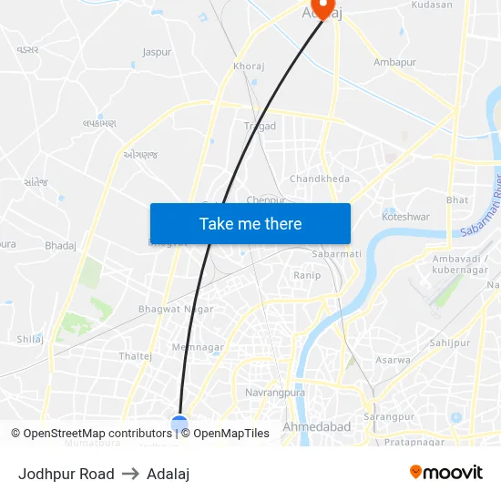 Jodhpur Road to Adalaj map