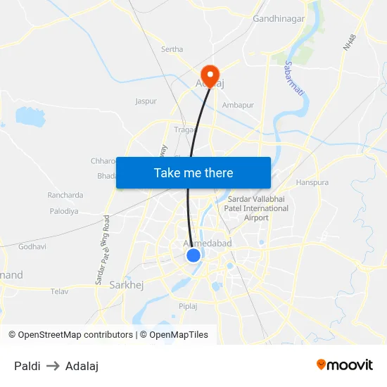 Paldi to Adalaj map