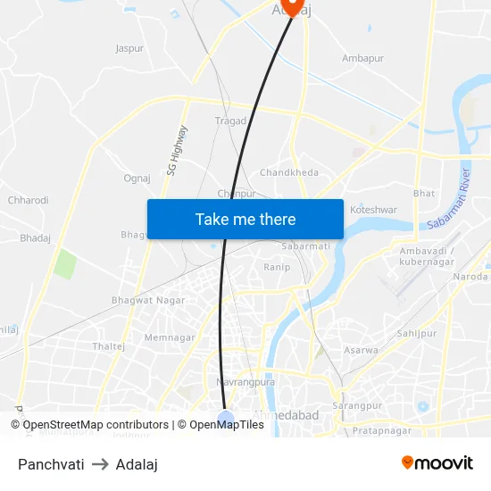 Panchvati to Adalaj map