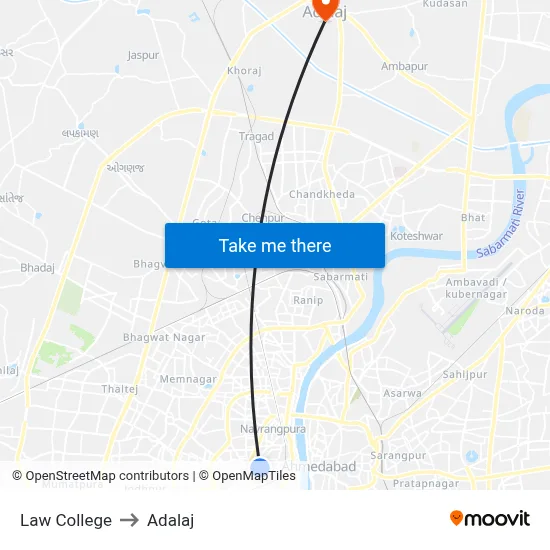 Law College to Adalaj map