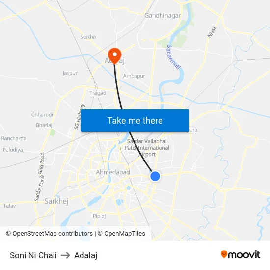 Soni Ni Chali to Adalaj map