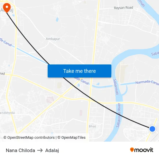 Nana Chiloda to Adalaj map