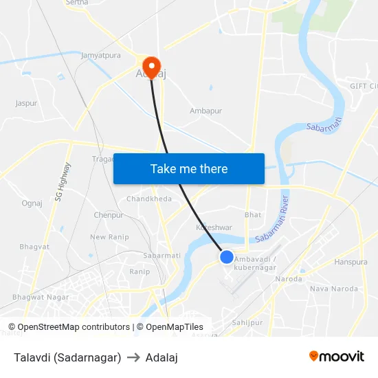 Talavdi (Sadarnagar) to Adalaj map