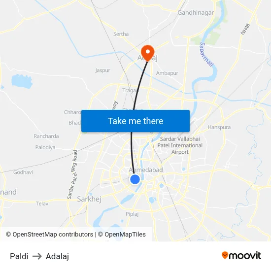 Paldi to Adalaj map