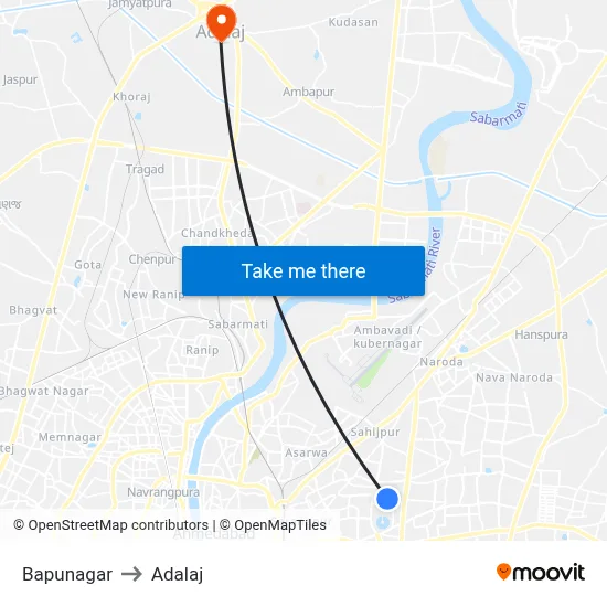 Bapunagar to Adalaj map