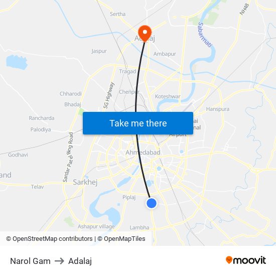 Narol Gam to Adalaj map
